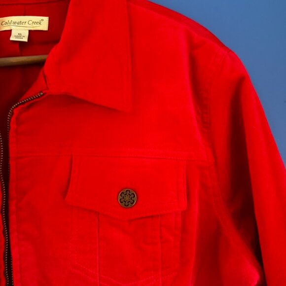 Coldwater Creek Soft Suede Denim Jacket RED Cotton Blend Womens Zip Front - M - Picture 2 of 8